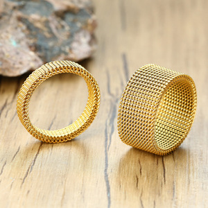 <span class=keywords><strong>Bague</strong></span> en acier inoxydable pour homme, <span class=keywords><strong>bague</strong></span> maille milanaise élégante avec bande or, argent, noir pour homme et femme - Product Image 6