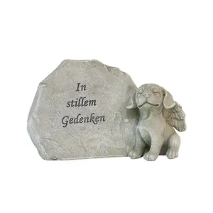 Custom angel dog sculpture tombstone outdoor resin garden pet memorial stone wholesales resin dog monument
