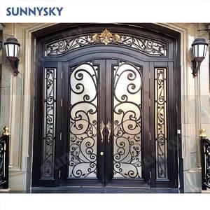 Sunnysky ביטחון יצוק כניסה דלת חיצוני צרפתית ברזל יצוק הראשי דלתות ברזל מחושל כניסה דלתות כניסה - Product Image 1