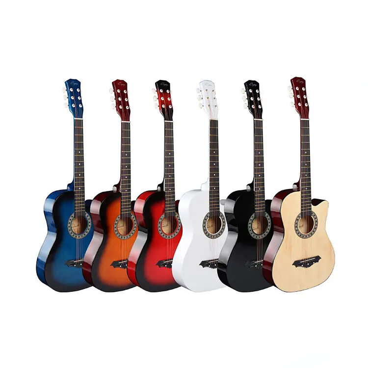 Guitarra popular para iniciantes, guitarra de madeira forjada de quatro cordas para estudantes, guitarra de 38 polegadas de vendas diretas