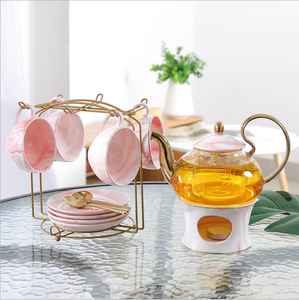 Service à thé floral en céramique et verre, avec bougie et théière filtrante, pour le thé de l'après-midi - Product Image 3