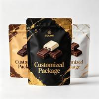 Pochette à fermeture éclair personnalisée en feuille d'or noir pour l'emballage de chocolats artisanaux, de truffes, de fèves de cacao et de confiseries gourmandes