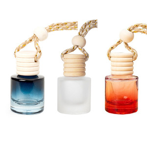 Refillable Cylinder Shape 5ml Round Hanging Perfume <b>Car</b> air Freshener Glass Bottle With Wood Cap - Product Image 5