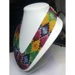 Collar de Alta Calidad con 11 Hilos de Cuentas Facetadas de Zafiro Multicapa Creado en Laboratorio, de 3mm-4.5mm, Multicolor, Certificado por Terceros - Product Image 2