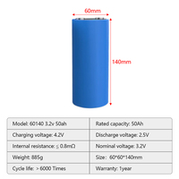 Cellule de batterie cylindrique LiFePO4 de qualité A 3.2V 50Ah 20Ah 15Ah 60140, cycle profond, au phosphate de fer et de lithium pour stockage solaire et projets DIY