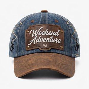 Casquette de baseball vintage en denim et coton lavé, 6 panneaux, avec patch en cuir gaufré personnalisé, style streetwear - Product Image 2