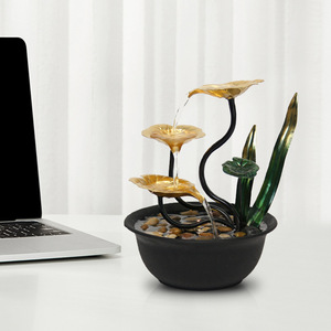 Desktop Water Feature With Gold Leaves And Green Plants <b>Electric</b> Indoor Decor For Home Office <b>Desk</b> Gift - Product Image 1