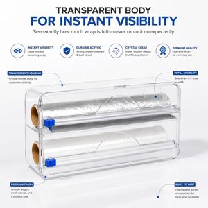 Acrylic Wrap Dispenser Slide Cutter Plastic Wall-Mounted Eco-Friendly <b>Kitchen</b> Cling Wrap <b>Storage</b> Organizer - Product Image 2