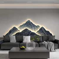 100*35CM Tableau Mural en Porcelaine Cristal Luxe Léger Paysage de Montagne Moderne en Verre avec LED Décoration Murale pour Salon