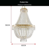 Lustre en cristal doré moderne suspendu pour accessoires de mariage Source de lumière LED Alimentation CA Plafond Charge Décoration d'ornement de mariage