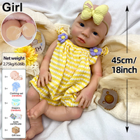 Poupée Reborn Fille en Silicone Réaliste de 18 Pouces, avec Fonction Boire et Peau Humide, Veines Visibles, Toucher Doux, Vente Directe Usine