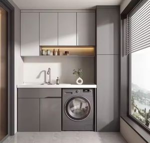 Muebles Organizadores para Lavandería, Mueble para Lavabo con Lavadora, Muebles Modernos para Lavandería de Madera Maciza - Product Image 3