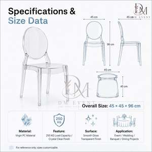เก้าอี้พลาสติกใสทรงรี รุ่น DM EVENT PC Crystal Oval Back Chair โพลีคาร์บอเนตใส สำหรับงานโรงแรม งานแต่งงาน เฟอร์นิเจอร์สำหรับงานอีเว้นท์ ขาเรียว ดีไซน์ร่วมสมัย - Product Image 3