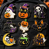 Badge en émail personnalisé pour Halloween, motif fantôme, chat, citrouille, squelette, maison de sorcière, pour sac à dos, veste, cadeau de festival