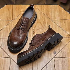 Men's <b>Black</b> Thick Sole Leather Oxford <b>Shoes</b> Lace-up Round Toe Casual Formal Business Dress <b>Shoes</b> for Daily Office Wear - Product Image 3