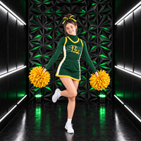 Tenue de cheerleading personnalisée pour filles, vert et jaune, ensemble jupe et haut à manches longues, pour compétition d'équipe, fabricant en gros