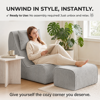 Ensemble fauteuil inclinable surdimensionné en velours côtelé avec ottoman, style bohème moderne et confortable, sans accoudoirs, pour mobilier de maison et appartement