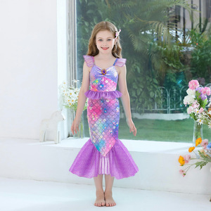 Robe de princesse sirène multi-couches en gaze pour enfants, style mode, avec bretelles, costume de spectacle pour filles - Product Image 3