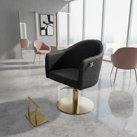 Fauteuil de Barbier Moderne Pivotant à 360° avec Relevage, Design Canapé en Cuir, Cadre en Acier Inoxydable Doré, Confortable pour Salon de Coiffure