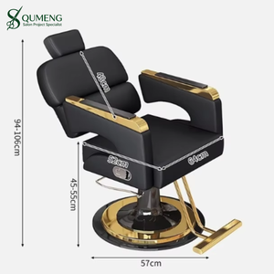 Silla de Peluquería Hidráulica Moderna QUMENG, Reclinable, de Cuero Negro con Base Dorada, Altura Ajustable, para Corte de Cabello - Product Image 5