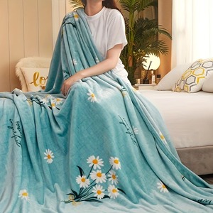 Floral Print Plush Raschel <b>Blanket</b> Rectangular Pastoral Style Anti-Pilling Home Use Spring Season Machine Washable - Product Image 1