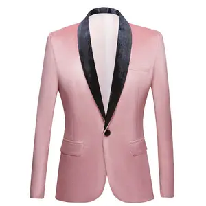 High end slim fit velvet suit jacket Gentleman Prom Dress Suit Jacket party Club Singers Pink Costume wedding formal coat 2022
