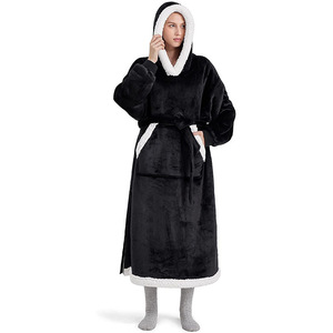 Couverture à <span class=keywords><strong>capuche</strong></span> portable pour adulte, super douce, confortable et chaude, en peluche, avec manches, pour regarder la télévision, type peignoir à <span class=keywords><strong>capuche</strong></span> - Product Image 4