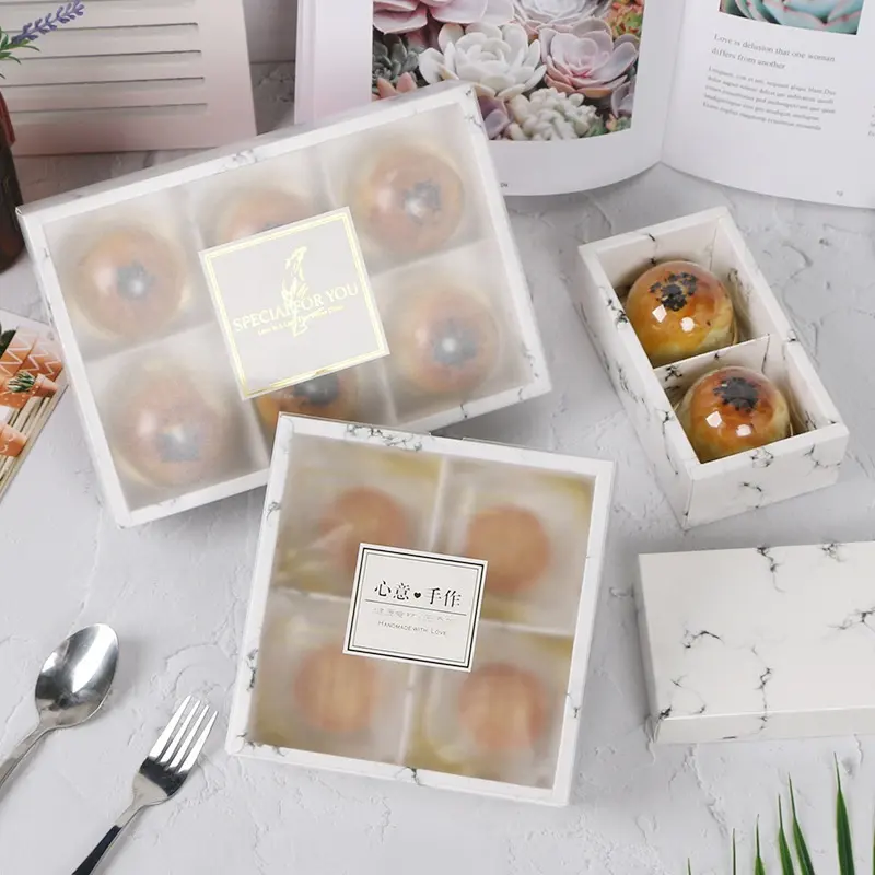 Großhandel recycelbare Marmorierung Mooncake Schublade Papier Geschenk Food Box mit Trennwänden