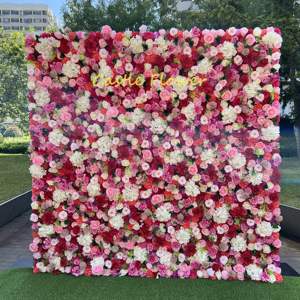 ดอกกุหลาบเทียมสีแดงดอกกุหลาบประดิษฐ์ติดผนังด้านหลังเป็นผ้าแบบม้วนสำหรับตกแต่งบ้านงานแต่งงาน - Product Image 3