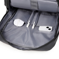 Sac à dos unisexe durable pour étudiant avec port USB, logo personnalisé, en polyester gris, fermeture éclair, imperméable, et dossier ergonomique