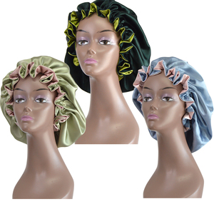 Venta al por mayor gorros de satén gorros de dormir gorro de noche grande mujeres ajustable elástico doble capa reversible gorro de seda para el pelo rizado - Product Image 2
