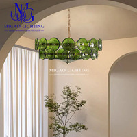 Lustre en verre artistique vert de style médiéval français, suspension de luxe pour villa, salon, salle à manger, plafond haut