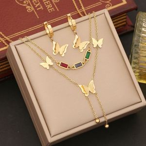Parure de bijoux de mariage et de fête en acier inoxydable plaqué or 18 carats avec zircon, motif cœur, serpent et papillon, collier, boucles d'oreilles et bracelet pour femme - Product Image 1