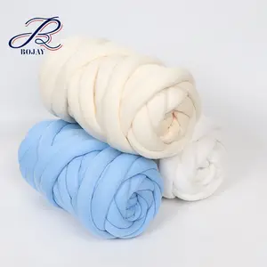 Bojay Wholesale Super Chunky Knit Roving Yarn Machine Washable Soft Cotton Tube Braid Yarn for Hand Knitting Blanket
