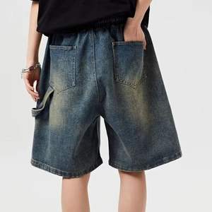 شورت جينز رجالي بتصميم Y2K عتيق للبيع بالجملة، شورت دينيم مخصص بتأثير باهت وممزق، شورت جينز رجالي مزدوج الطبقات بتصميم مغسول - Product Image 3