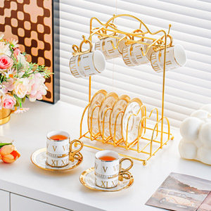 Ensemble élégant de tasse à café et soucoupe en céramique avec motif d'arbre doré pour le thé de l'après-midi - Product Image 2