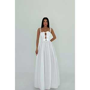 ชุดราตรีทรงบอลกาวน์สีขาวหรูหรา รุ่น Mirabelle ไซส์ XS-XL ผ้าโพลีเอสเตอร์และออร์แกนซา ทรงเอ็มไพร์ แขนสั้น ผ้าทอ - Product Image 3