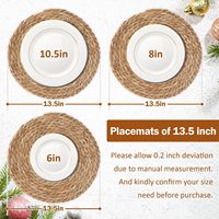 Set de 12 sets de table ronds tressés en jacinthe d'eau naturelle de 13,5 pouces avec logo personnalisé, style bohème, rustique, pour table à manger, maison, mariage