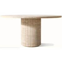 Table à manger ronde en pierre de travertin Byron Reeded Stone, luxe moderne, durable, mobilier de salle à manger pour hôtel