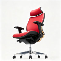 Chaise de bureau de direction ergonomique en cuir PU rouge avec base en aluminium de style moderne pour PDG