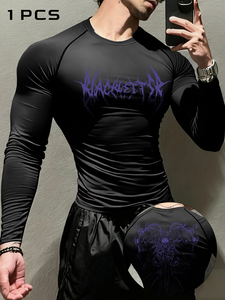 T-shirt de compression gothique pour homme, imprimé médiéval Y2K, extensible, pour la gym, le cyclisme, anti-transpiration, vêtement d'entraînement athlétique - Product Image 1