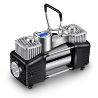 NEW Heavy Duty 12V Metal Car Emergency Kit Dual Cylinder Air Compressor Tire Pump with Tire Pressure Monitor Auto Inflator