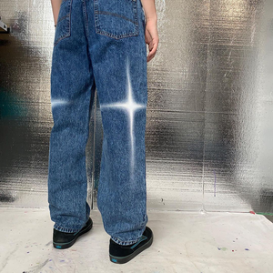 Grande <span class=keywords><strong>Croix</strong></span> Personnalisée Impression Laser Sérigraphie Pantalon en Denim Couleurs de <span class=keywords><strong>Spray</strong></span> Street Wear Jeans Slim Fit pour Hommes - Product Image 6