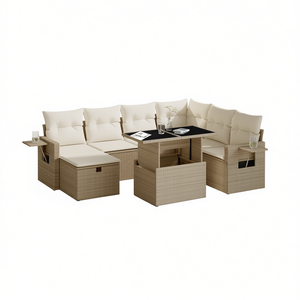 Modular Beige PE Rattan Garden <b>Sofa</b> <b>Set</b> With Cushions Outdoor Furniture Contemporary Design - Product Image 1