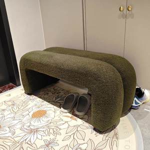 Entryway Shoe-Changing <b>Storage</b> Function Long Minimalist Modern Wood Design Lambswool Upholstery Bedroom Living Room - Product Image 3