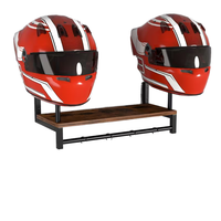 Support mural pour casque de moto, double support, étagère en bois industrielle, organisateur d'équipement de garage, crochets pour gants, veste, clés