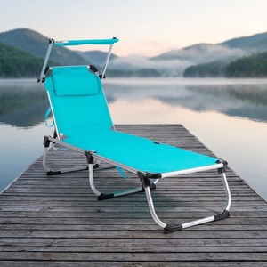 Tumbona Plegable Portátil con Toldo Integrado y Almohada, Cama Exterior Resistente a la Intemperie para Hoteles en la Orilla del Mar - Product Image 1