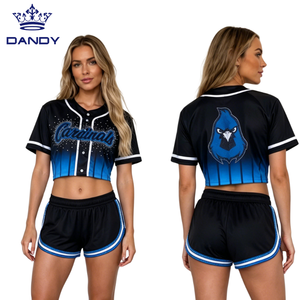 Top Corto de Béisbol con Pedrería Degradado Negro y Rojo con Diseño de Pájaro Cardenal para Mujer, Uniformes de Animadoras - Product Image 2