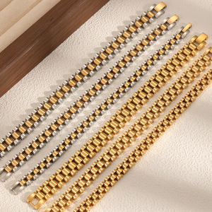 Men's Titanium Steel <b>Bracelet</b> Gold Silver Two Tone Geometric Link <b>Bangle</b> Fashion Jewelry TB5109 - Product Image 3