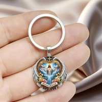 Pendentif Porte-clés Circulaire en Alliage, Motif Statue de Jésus Chrétien, Escalier du Ciel et Ailes d'Ange, Article Décoratif, Accessoire de Bijouterie